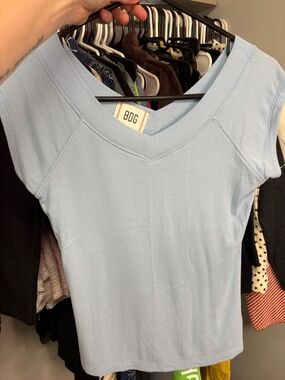 BDG Light Blue Ribbed V-Neck Short Sleeve Tee